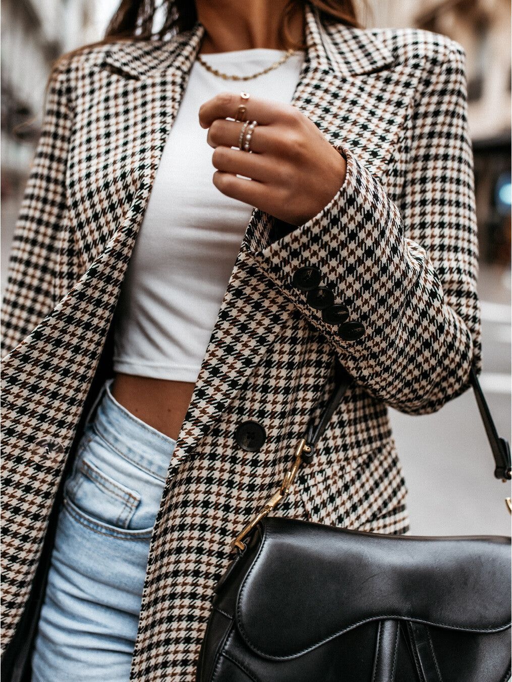 Marie – Langer Damenblazer mit Winter-Karo