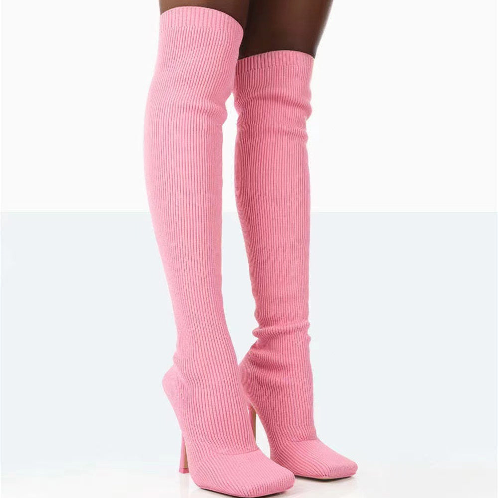 Lydia – Damen Overknee-Stiefel aus Wildleder mit hohem Absatz