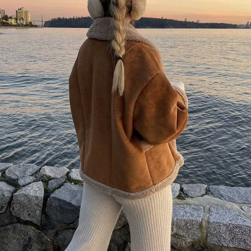 Natalie – Wollmantel mit Taschen, Wintermode aus Wildleder für Damen