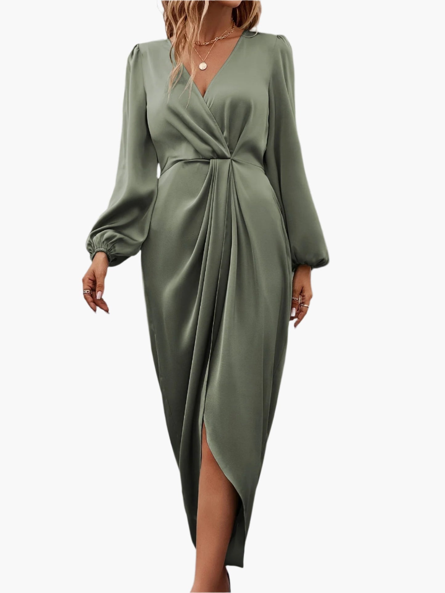 Damen Elegantes Wickelkleid mit Falten, Formell, Festlich, Abendmode