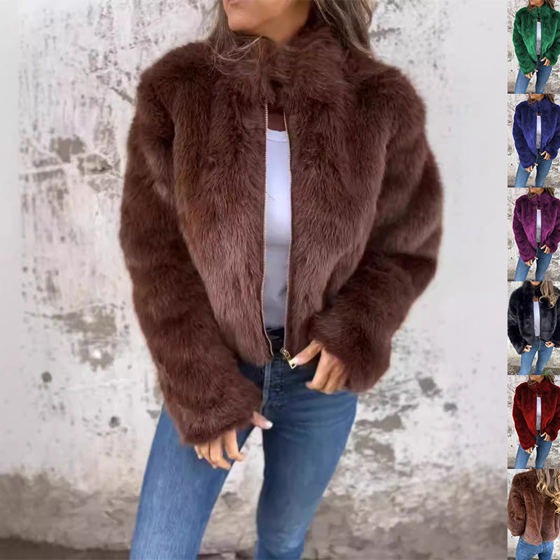 Gillian – Modischer Plüschkragen Winterjacke mit Reißverschluss