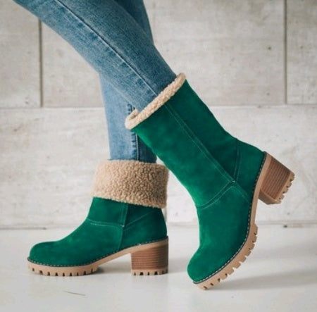 Amy – Damen Mittelhohe Stiefel aus Wildleder mit Dickem Absatz