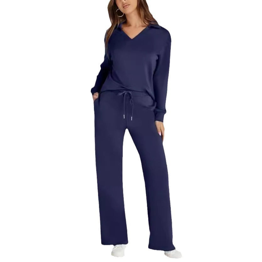 Megan – Lockeres V-Ausschnitt-Set mit Kordelzug und elastischer Taille