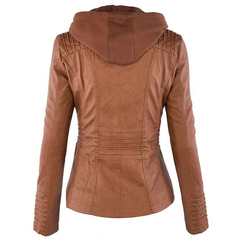 Lucy – Lederjacke mit Abnehmbarer Kapuze und Taschen