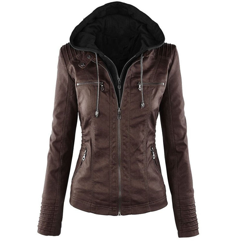 Lucy – Lederjacke mit Abnehmbarer Kapuze und Taschen