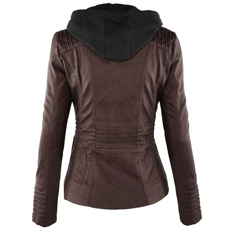 Lucy – Lederjacke mit Abnehmbarer Kapuze und Taschen