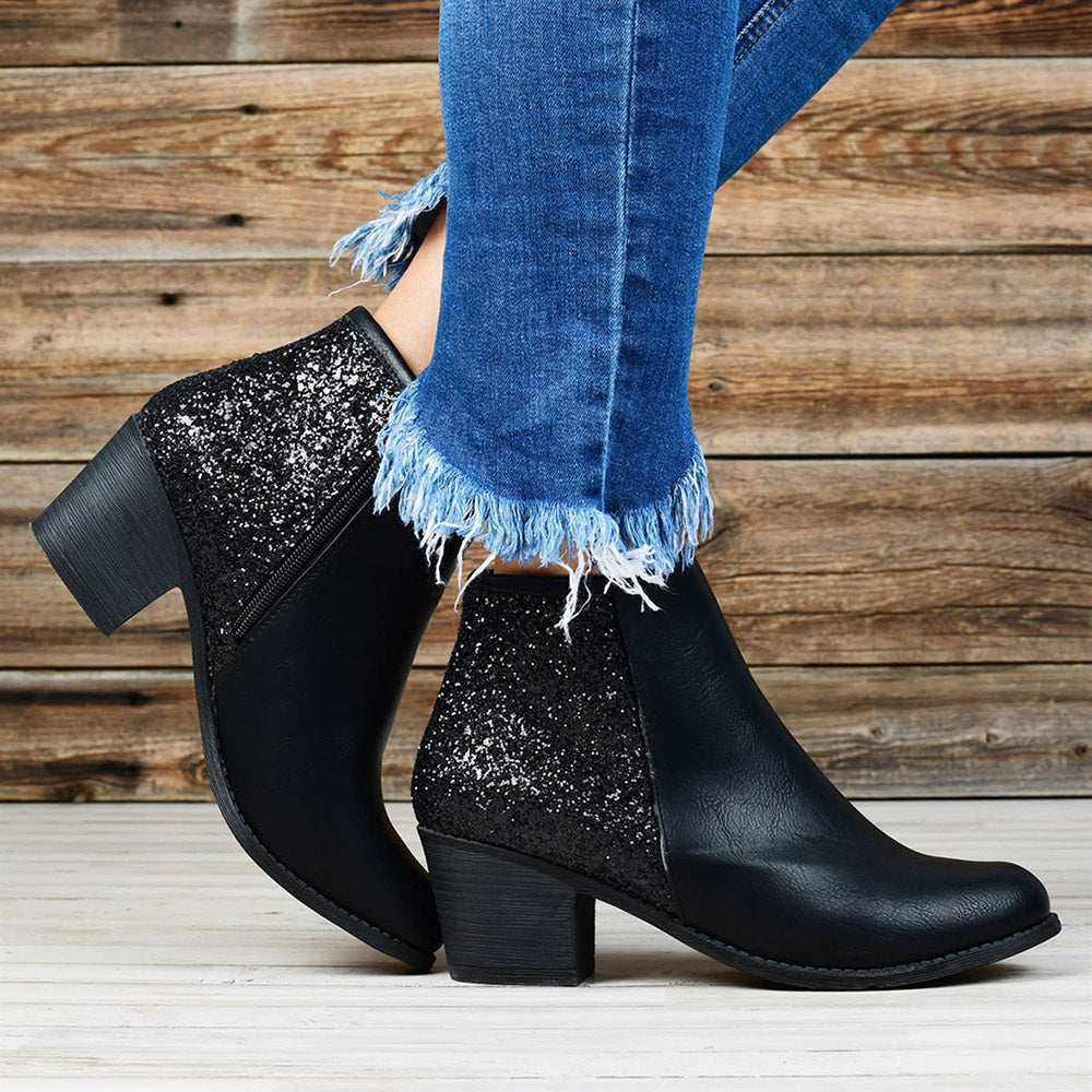 Carly – Glitzernde Damenstiefeletten mit dicken Absätzen