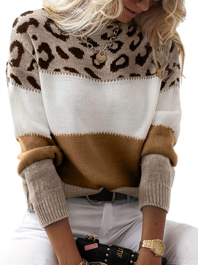 Phoebe – Leopardenmuster Rundhals Pullover für Damen