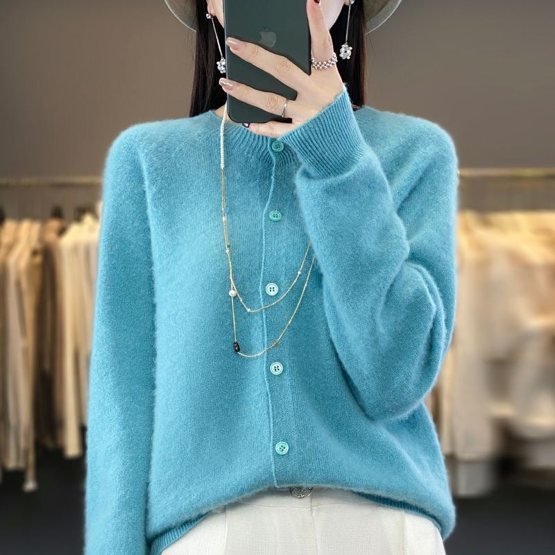 Margaret – Damen Cardigan aus Merinowolle mit O-Ausschnitt