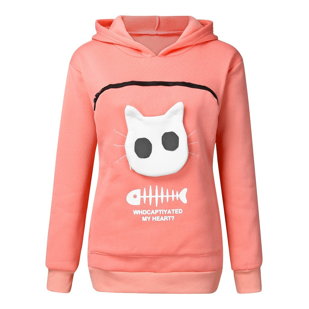 Karen – Damen Kapuzenpullover mit Katzen-Taschen-Design
