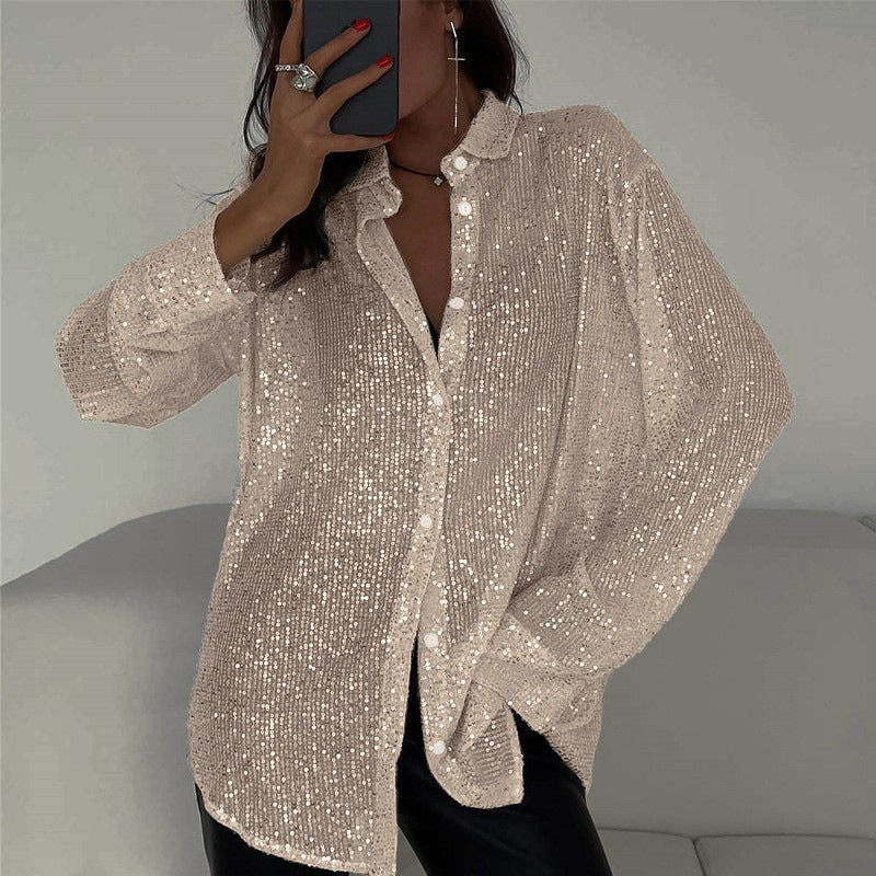 Hannah – Langärmliges Paillettenhemd im Street-Style für Damen