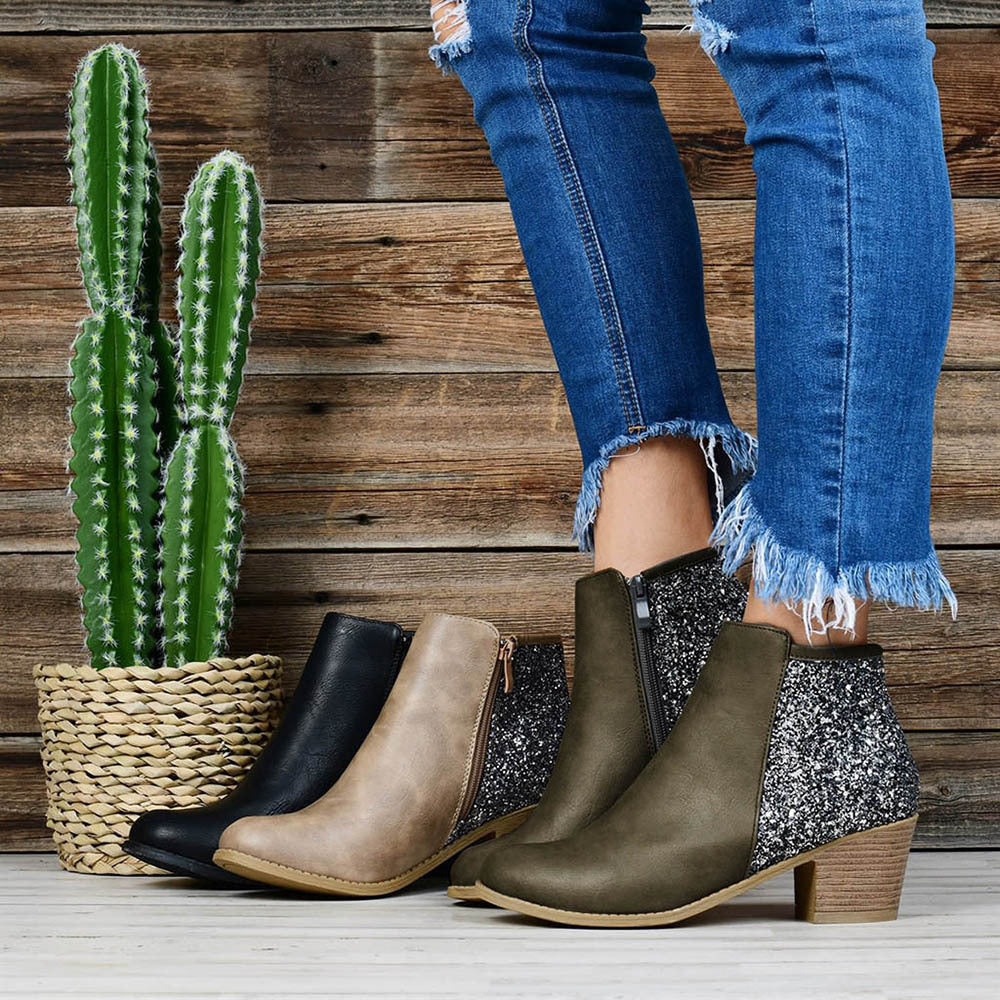 Carly – Glitzernde Damenstiefeletten mit dicken Absätzen