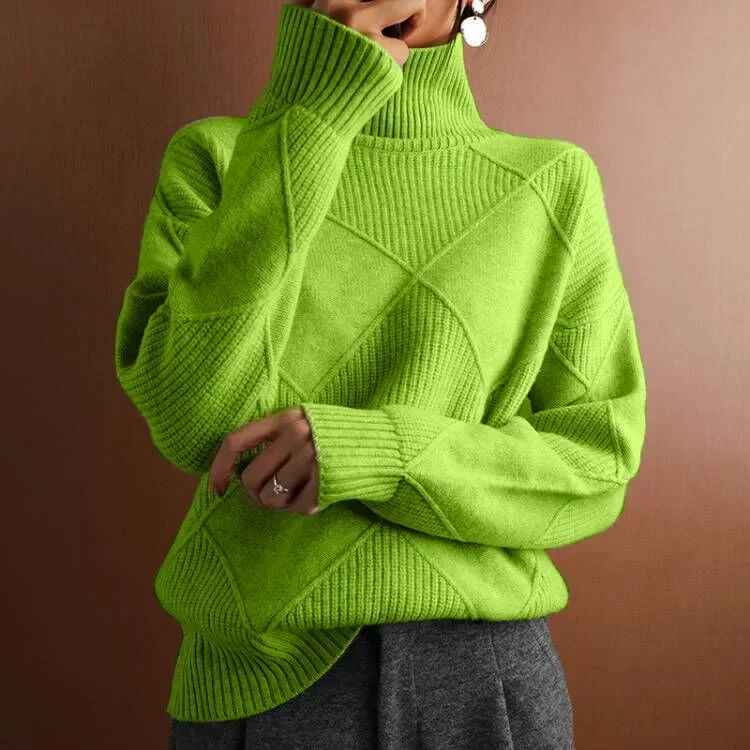Carina - Damen Strickpullover - Hoher Kragen, locker, für Herbst und Winter