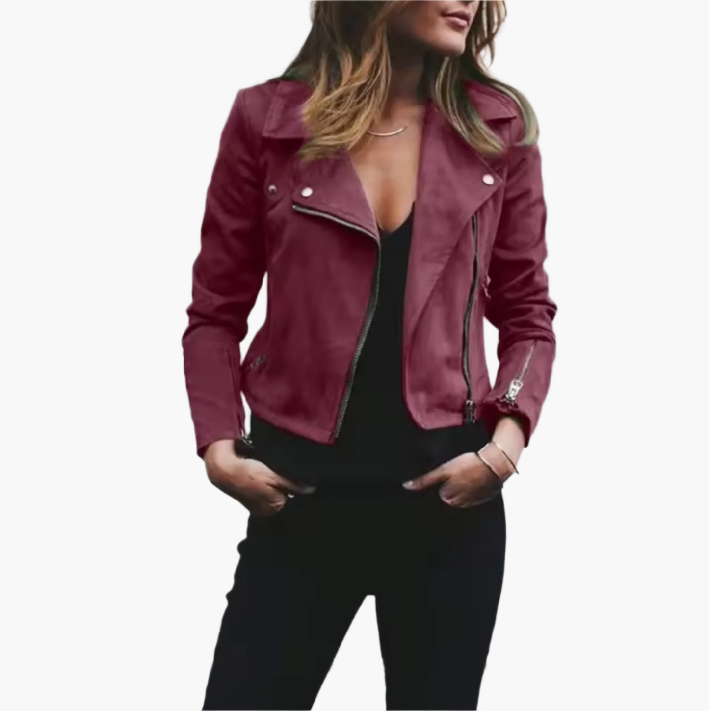 Damen Bikerjacke Kurz Geschnitten – Modische Wildlederjacke für Alltag und Ausgehen