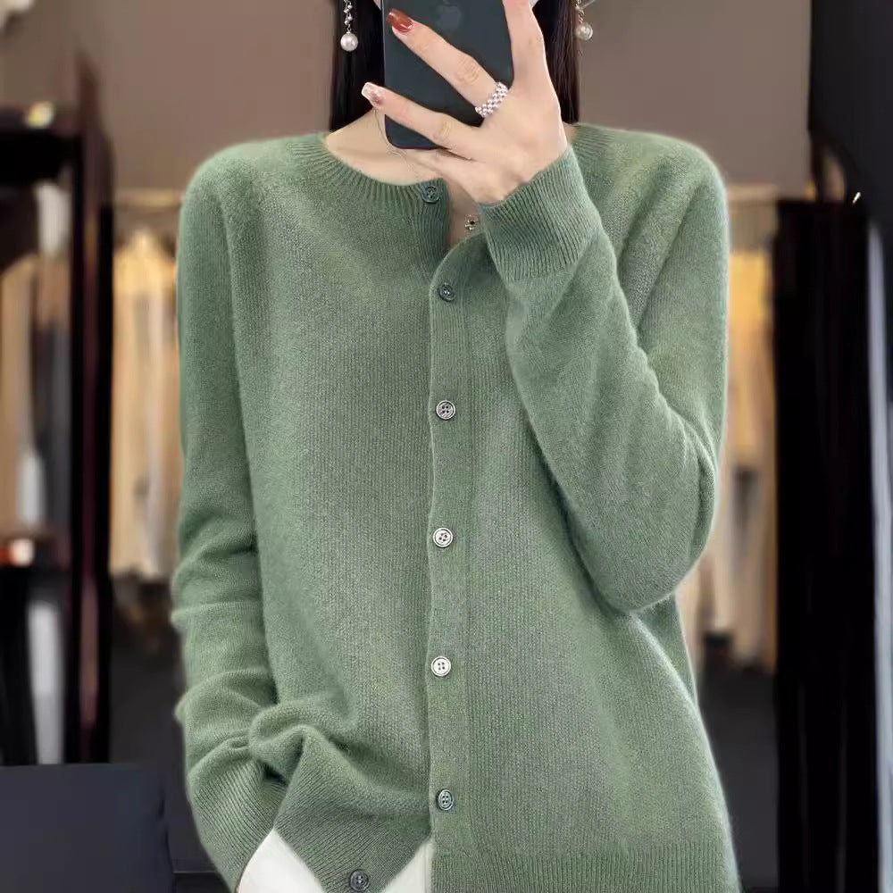 Margaret – Damen Cardigan aus Merinowolle mit O-Ausschnitt