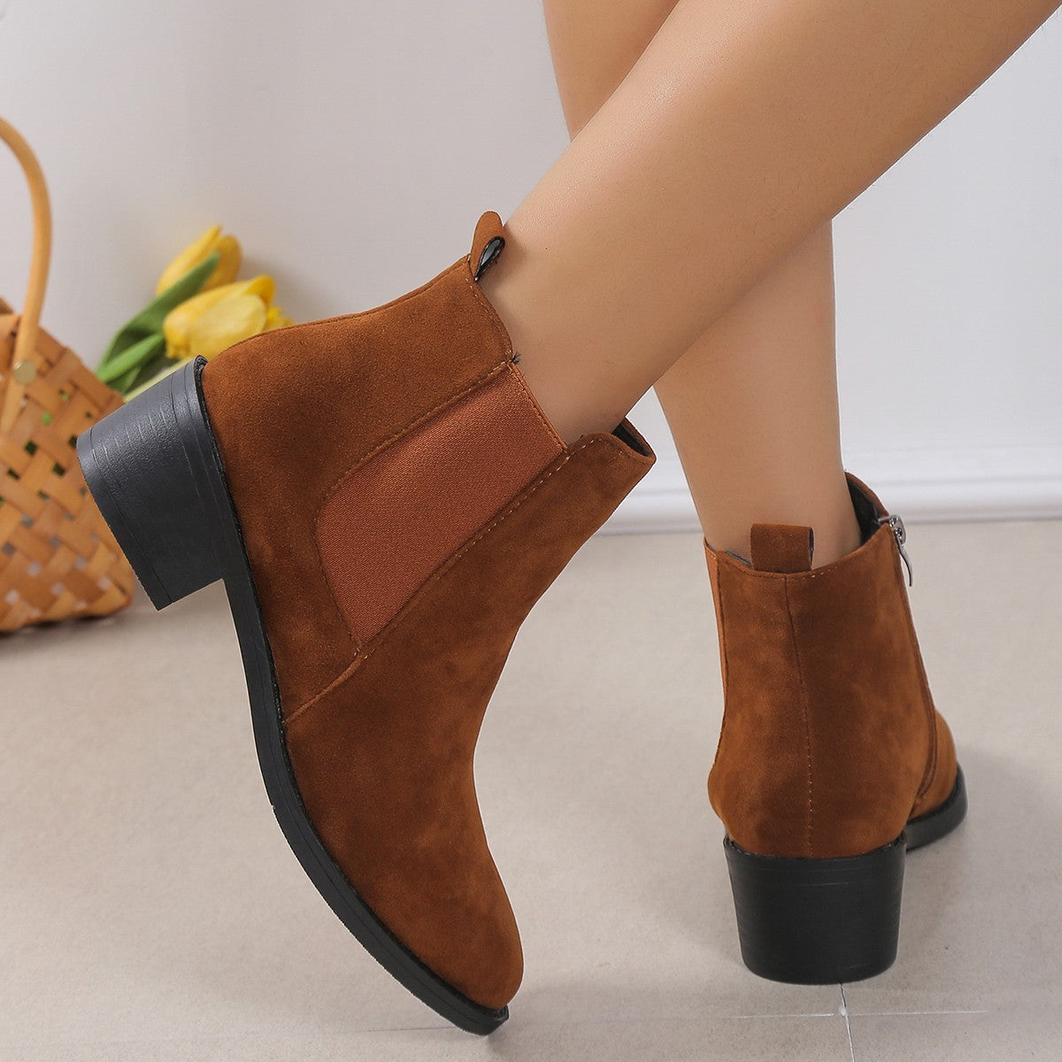 Caroline – Damenstiefeletten mit Seitlichem Reißverschluss und Blockabsatz