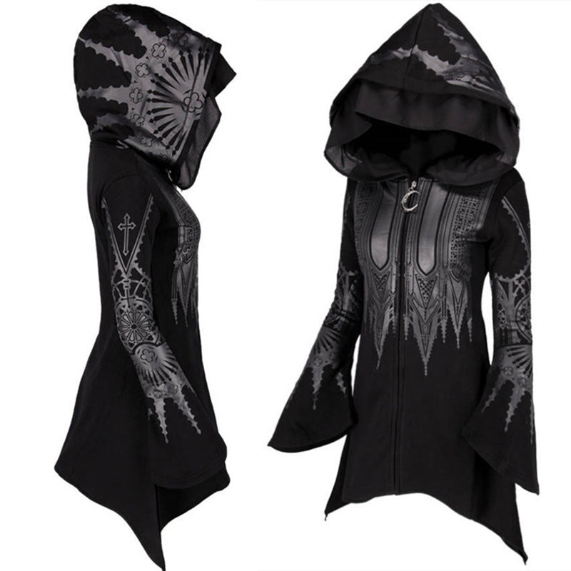 Esme – Punk Frauen Kapuzenpullover mit Langem Schnitt und Druck