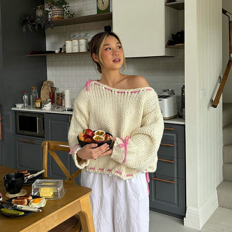 Katy – Y2K Pullover mit Schleife und langen Ärmeln
