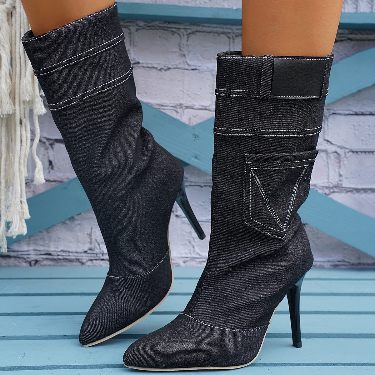 Caroline – Damen Stiletto Westernstiefel mit Taschen-Design