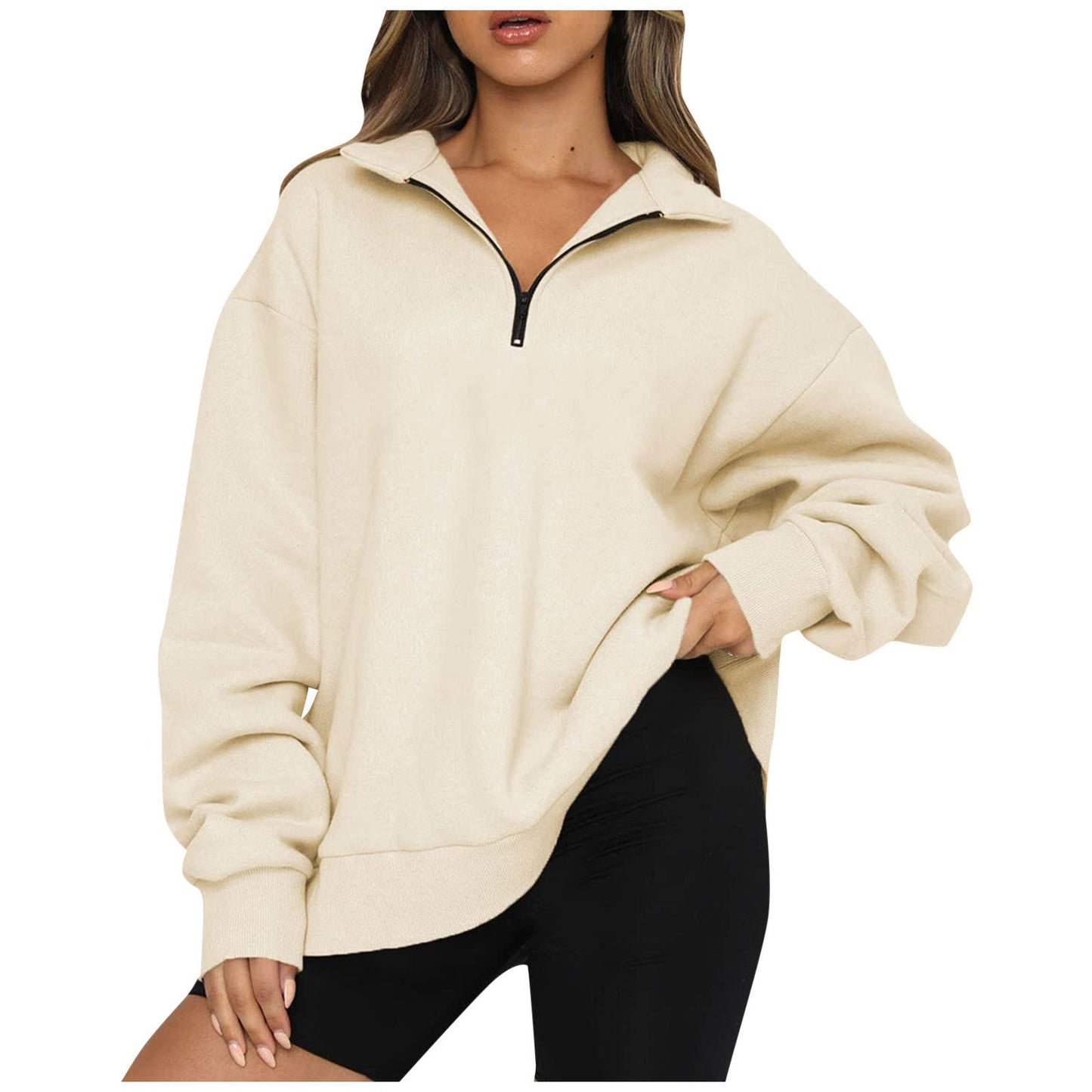 Margaret – Damen-Pullover mit Reißverschluss und Umschlagkragen