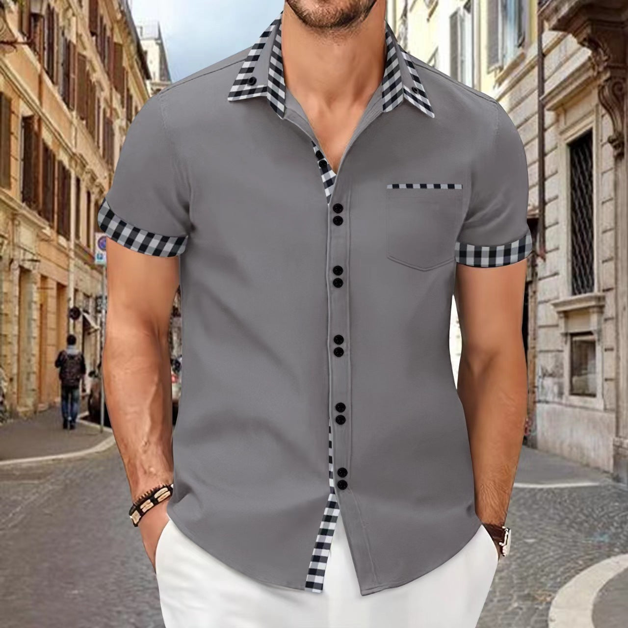 Aidan – Herrenhemd mit Kontrastfarben und Taschen