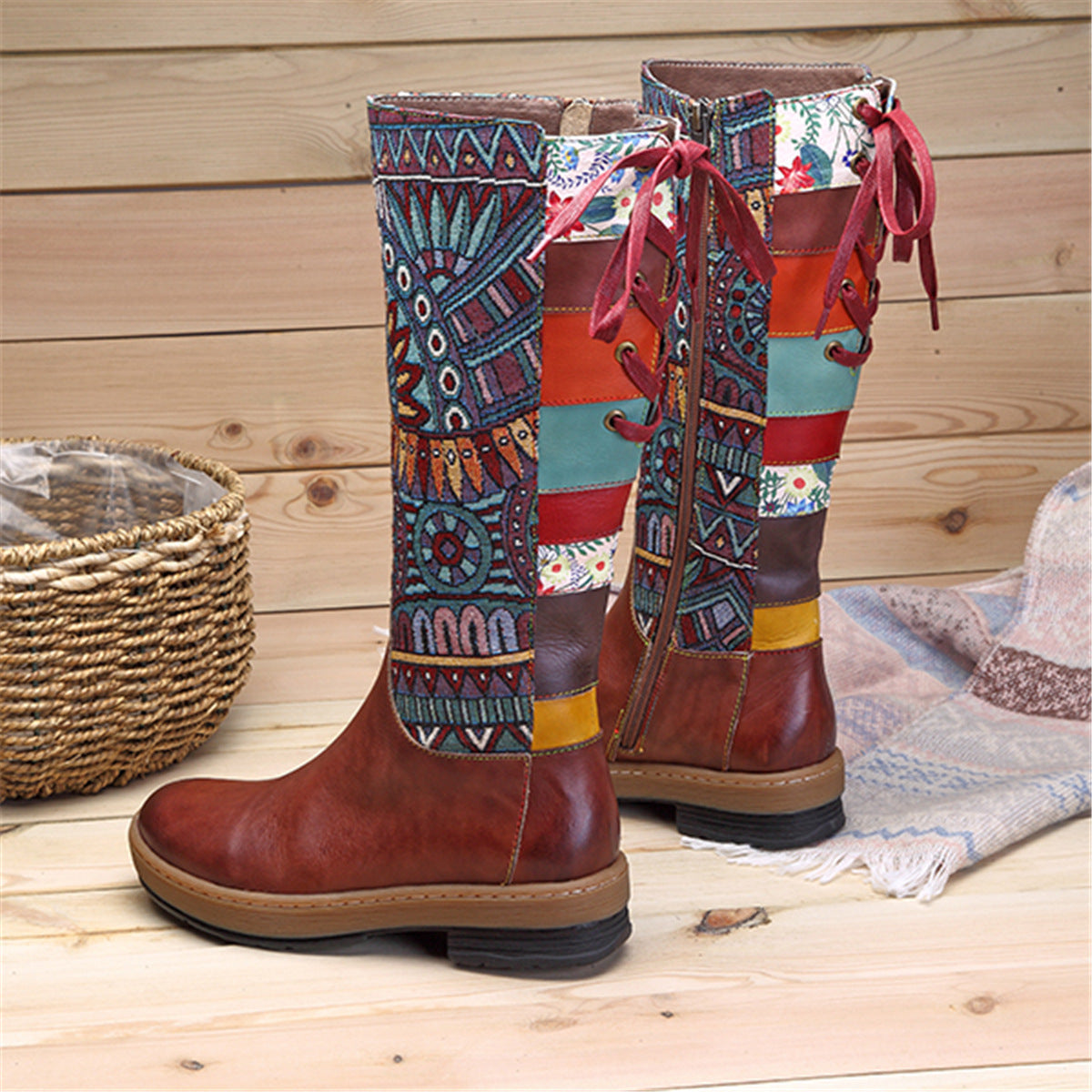Christina – Bohemian Retro Motorradstiefel aus Echtleder