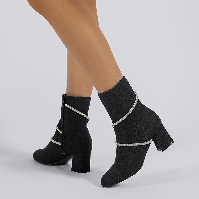 Leanne – Chunky Damenstiefel mit Strassketten-Design