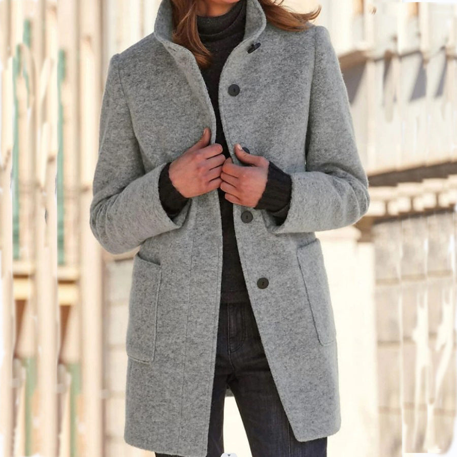 Nicola – Wollmantel mit Stehkragen und Taschen für Damen