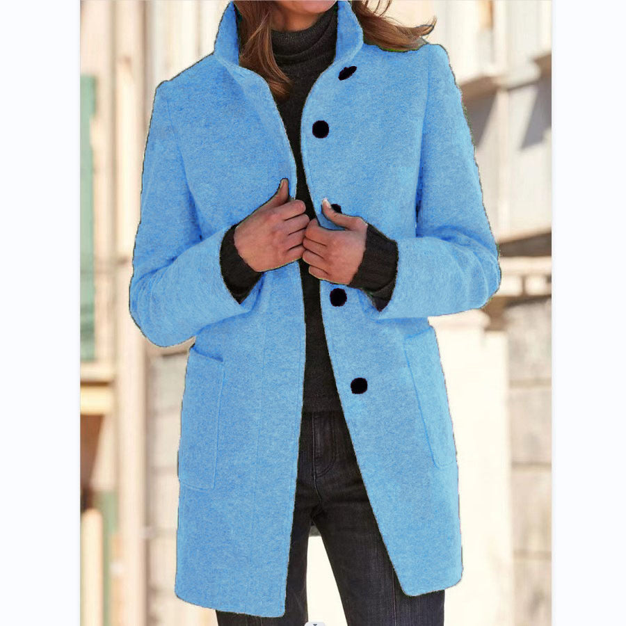 Nicola – Wollmantel mit Stehkragen und Taschen für Damen