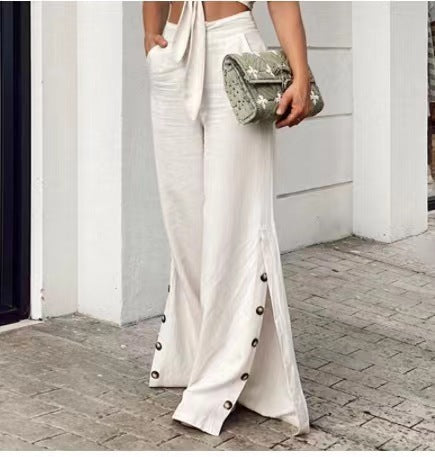Rose – Weite Damenhose aus Baumwolle und Leinen