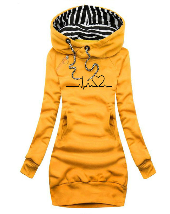 Janet – Lang geschnittenes Damen Hoodie mit Herzmuster