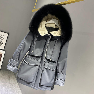 Melanie – Damen Wintermantel mit Kapuze und Kunstpelzkragen