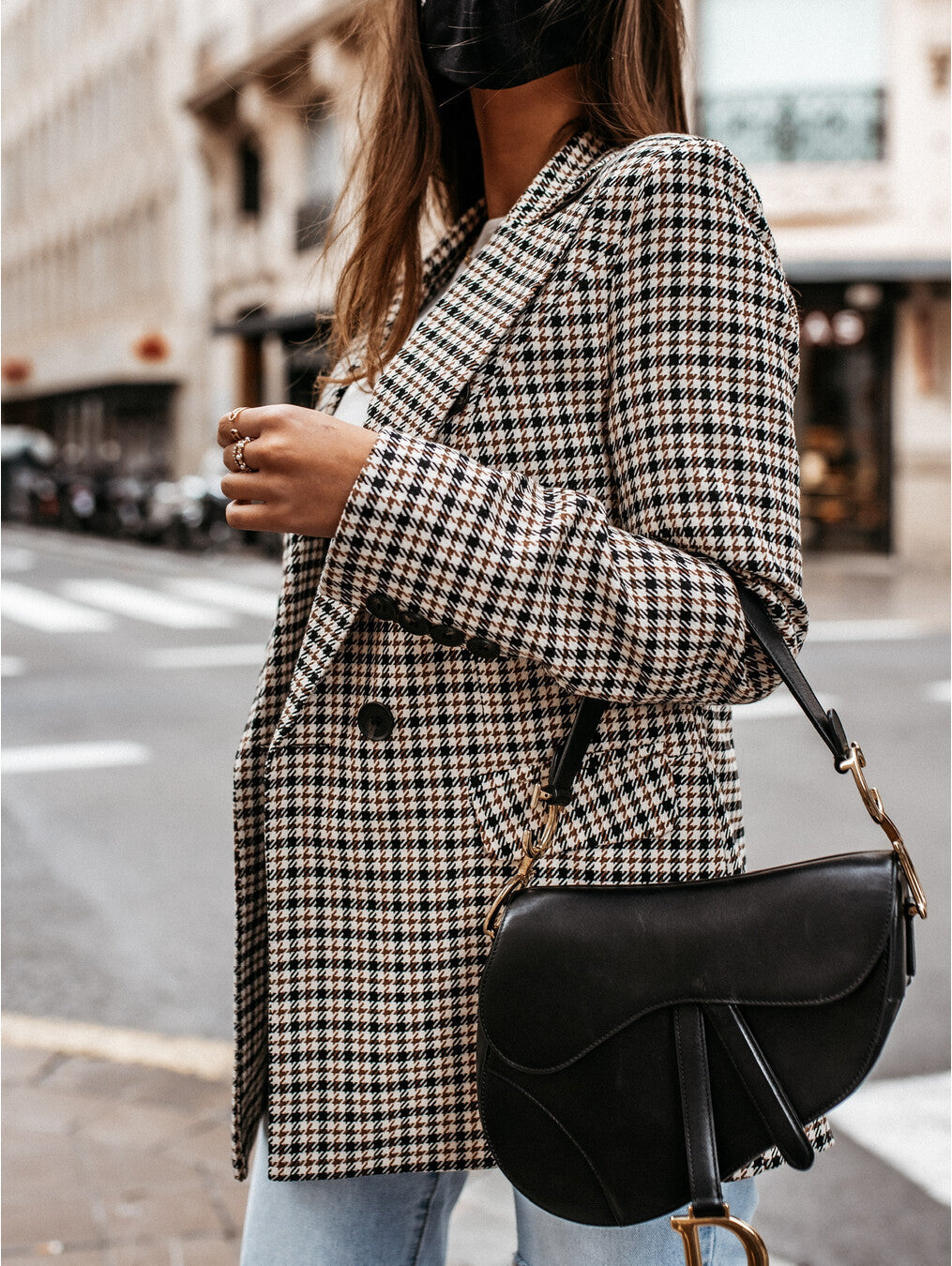 Marie – Langer Damenblazer mit Winter-Karo