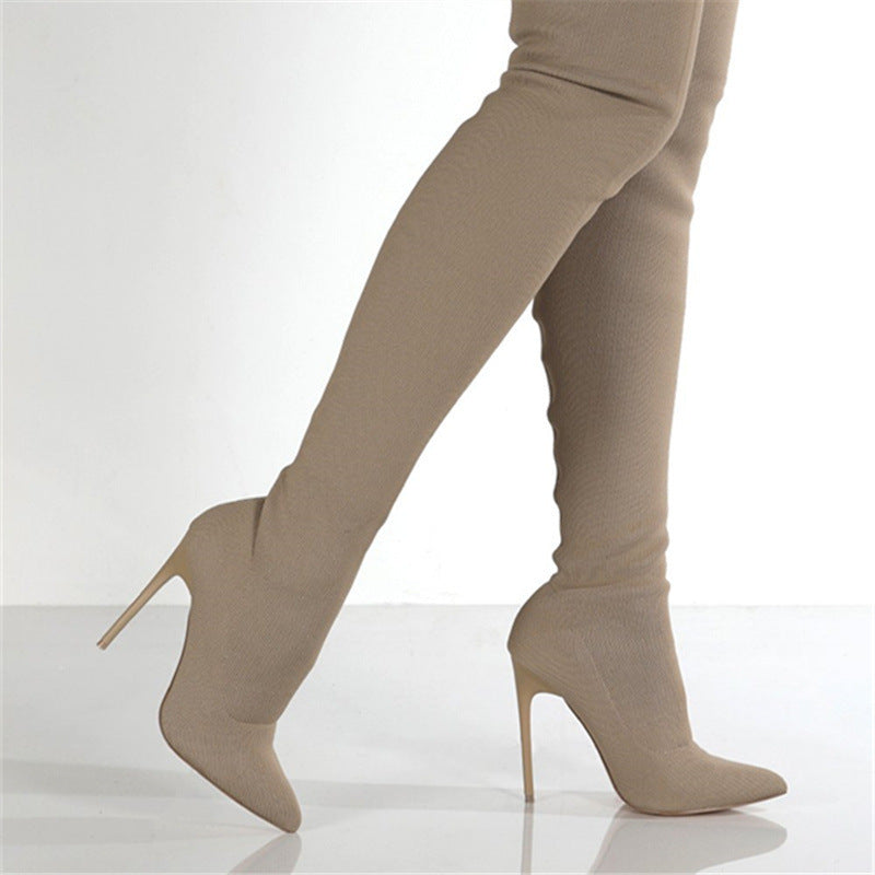 Mandy – Strickstiefel mit hohem Absatz über dem Knie