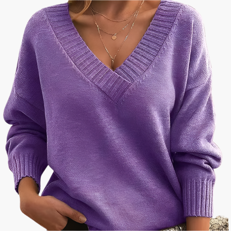 Damen Pullover V-Ausschnitt Strickpullover Elegant Freizeitmode für Winter