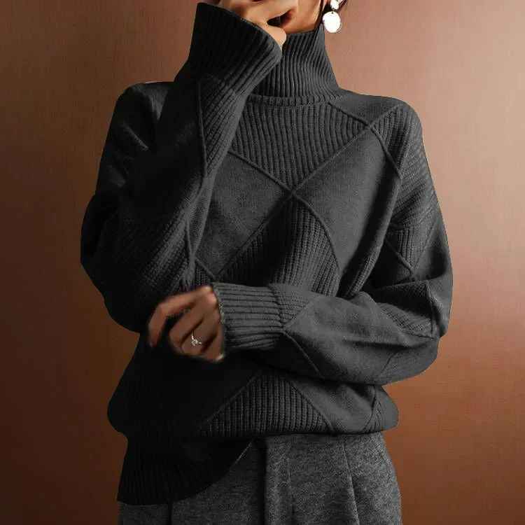 Carina - Damen Strickpullover - Hoher Kragen, locker, für Herbst und Winter