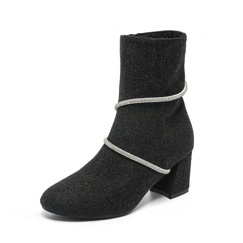 Leanne – Chunky Damenstiefel mit Strassketten-Design