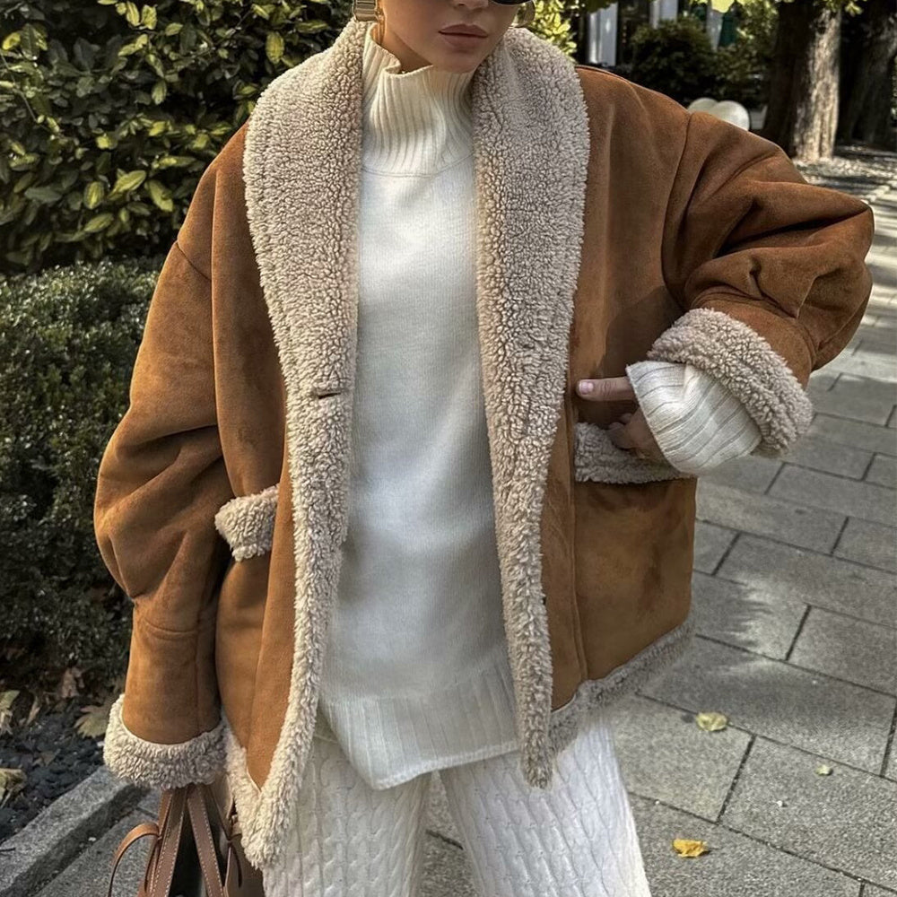 Natalie – Wollmantel mit Taschen, Wintermode aus Wildleder für Damen