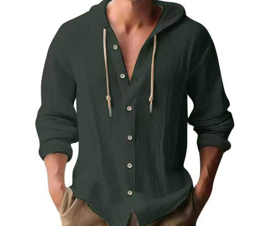 Andy – Kapuzenpullover aus Baumwolle und Leinen mit Knopfleiste
