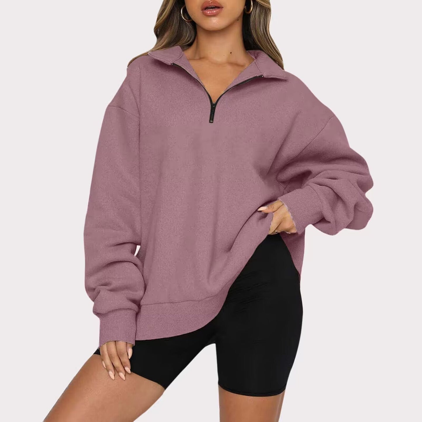 Margaret – Damen-Pullover mit Reißverschluss und Umschlagkragen