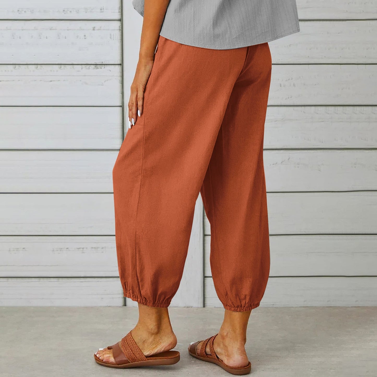Michelle – Damen Baumwoll-Leinenhose mit Kordelzug und Taschen