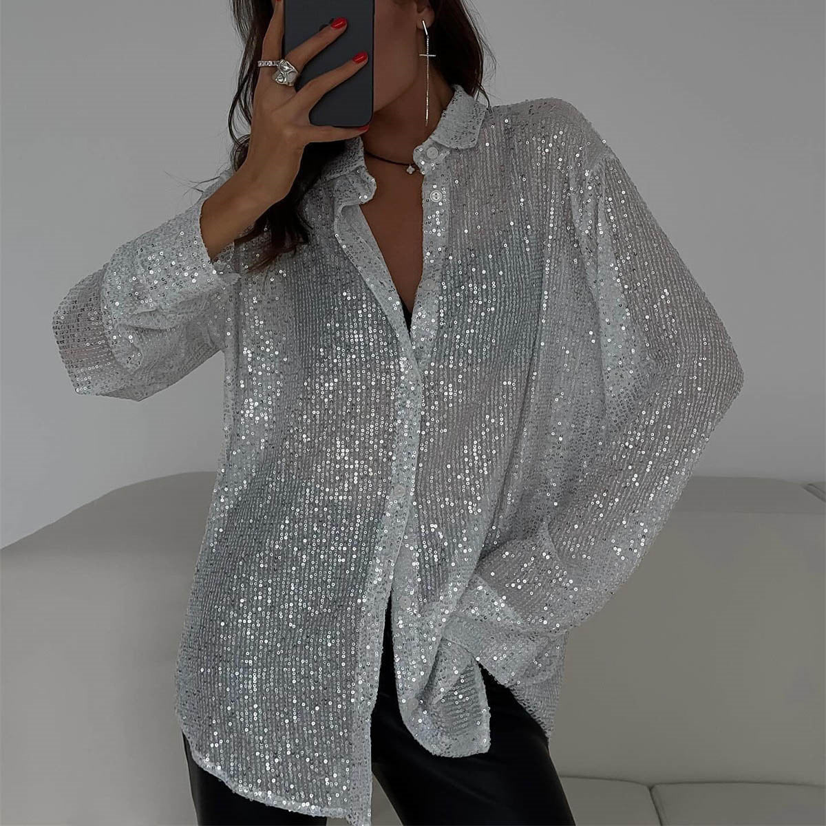 Hannah – Langärmliges Paillettenhemd im Street-Style für Damen
