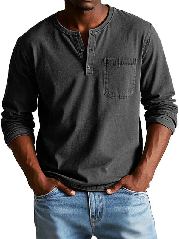 Herren Henley Langarmshirt Vintage Stil – Freizeit & Alltag, Klassischer Look