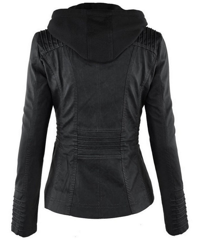 Lucy – Lederjacke mit Abnehmbarer Kapuze und Taschen