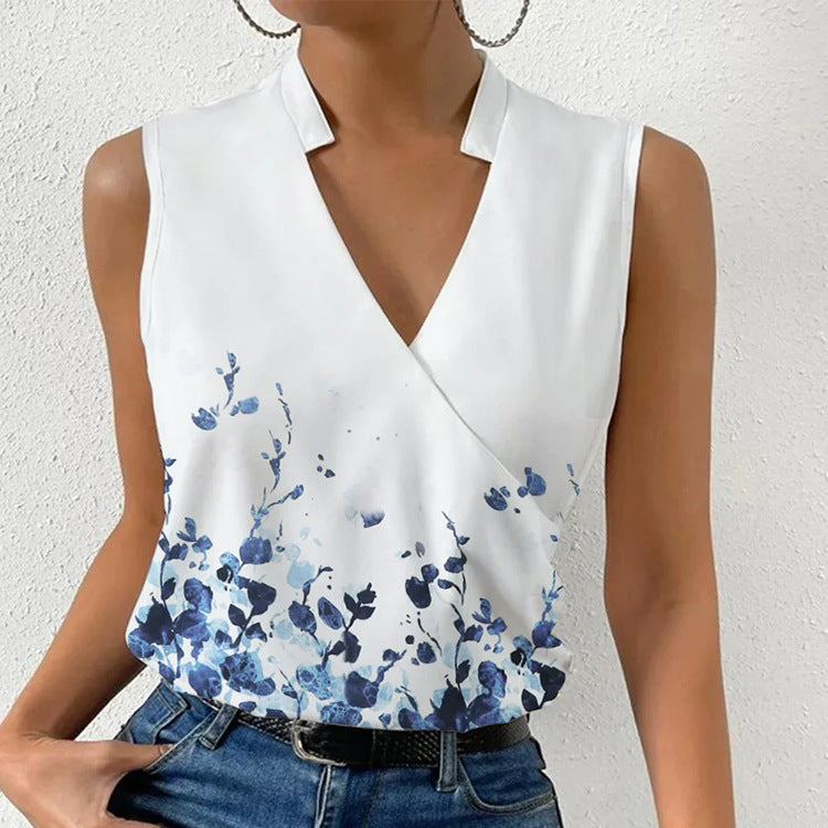 Melanie – Ärmelloses Damen T-Shirt mit V-Ausschnitt und Sommer Print