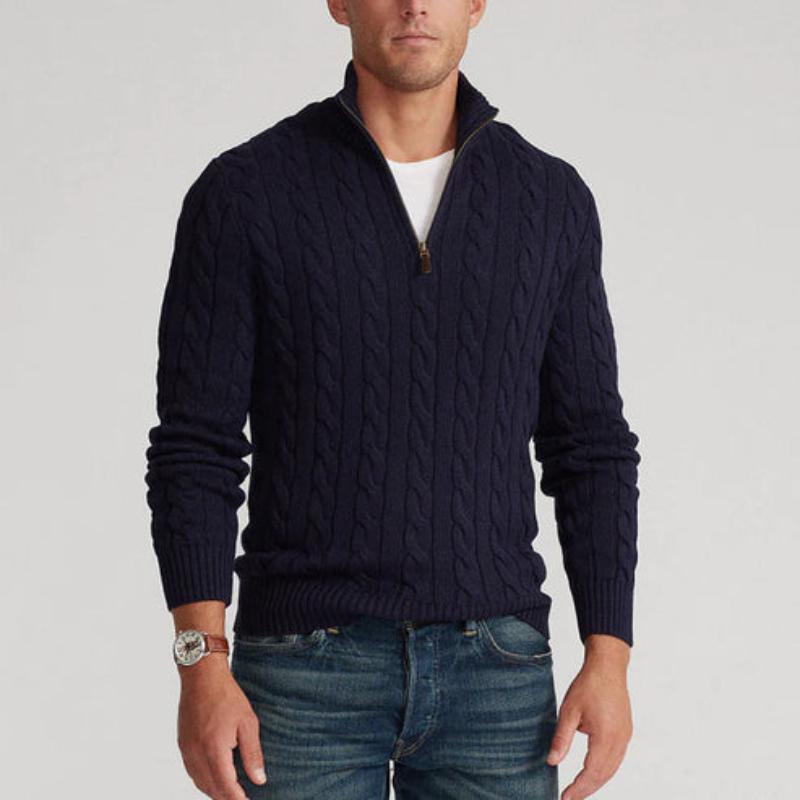 Herren Strickpullover mit Zopfmuster und Halbzipp – Eleganter Freizeitpullover für stilvolle Outfits