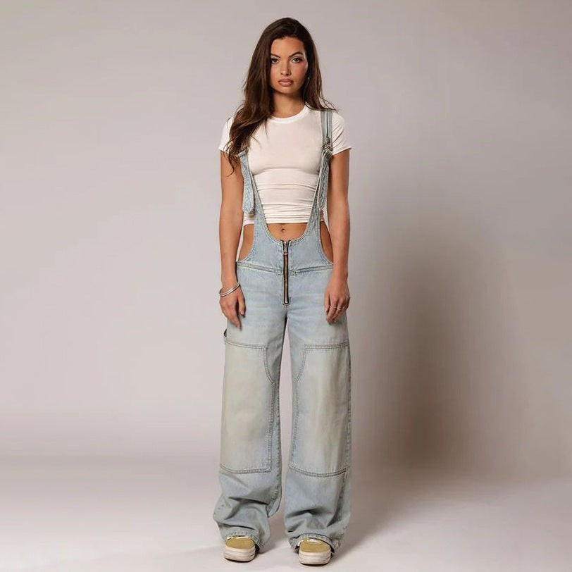 Karen – Weite Damen-Jeans-Latzhose mit Taschen