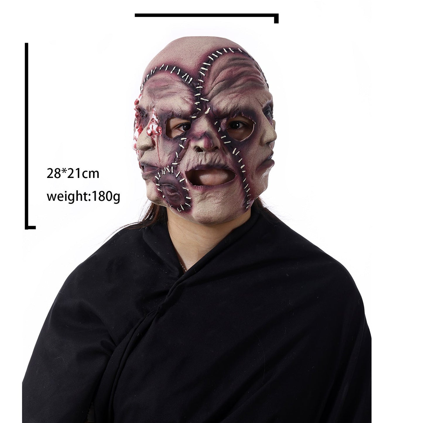 Halloween Horrormaske Drei-Seiten-Gesicht für Erwachsene – Gruselige Verkleidung für Kostümpartys & Deko