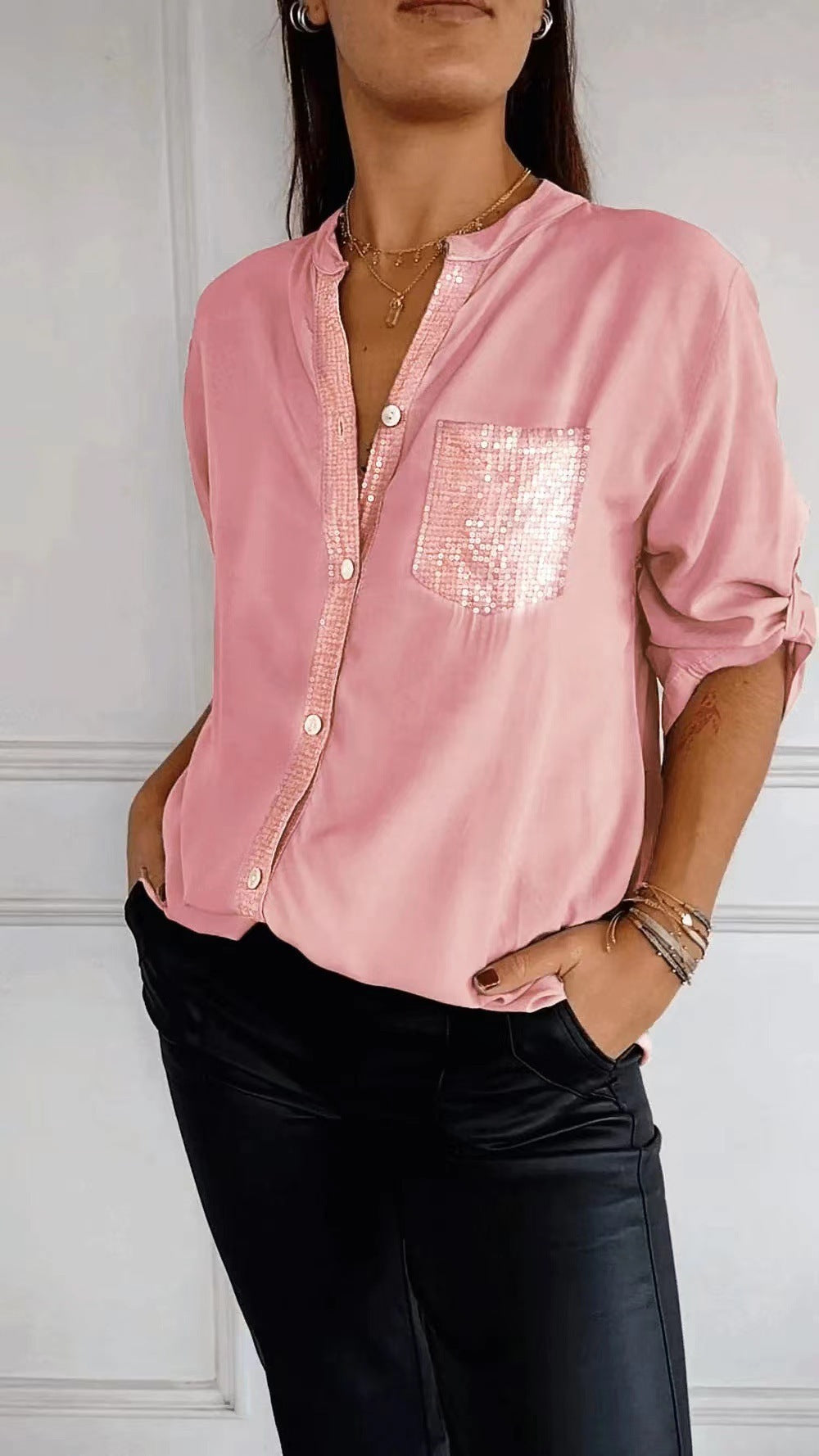 Ruth – Freizeit Bluse mit Pailletten Tasche Design