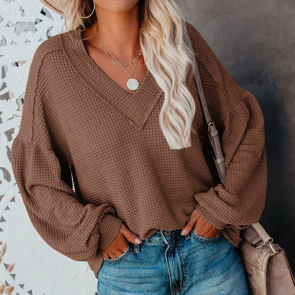 Lauren – Weites V-Ausschnitt T-Shirt mit Laternenärmeln